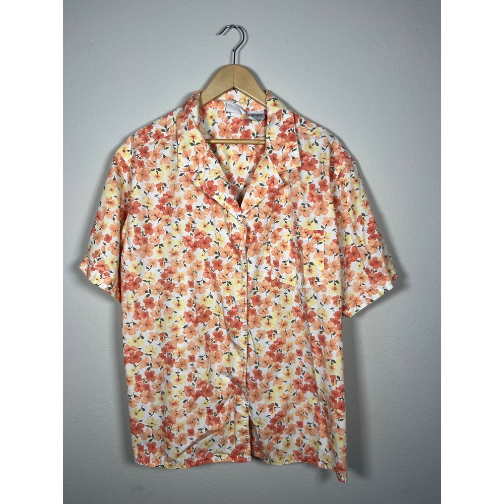 Bobbie Brooks Woman Orange Yellow Floral Button Down Shirt Plus Size 22W 24W